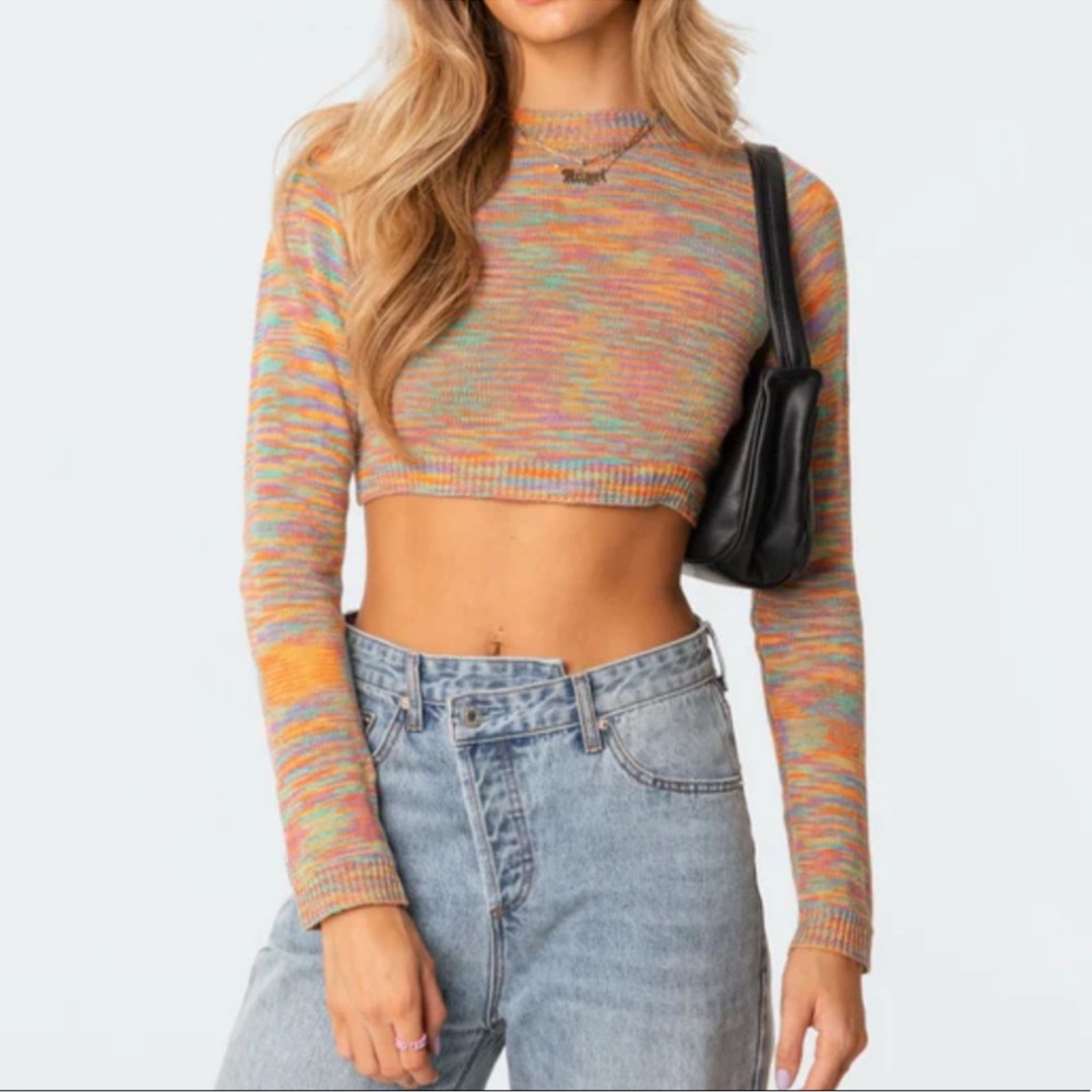 Edikted Rainbow Knit Open Back Sweater
